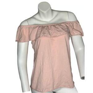 H&M Basic organic cotton light pink off the shoulder flounce top girls 14